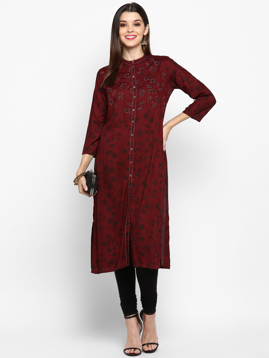 Dark Purple Color Rayon Straight Kurti