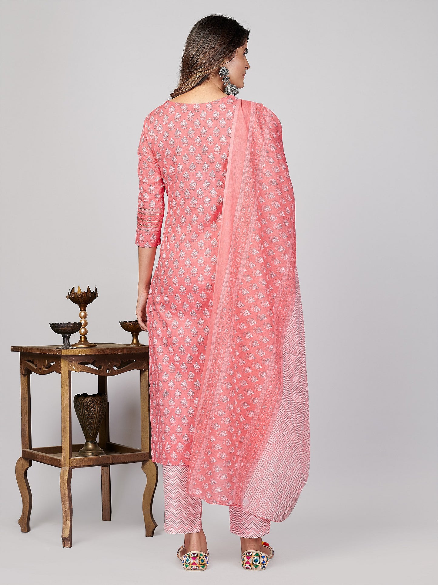 Pink Embroidered Straight Cotton Kurta Set