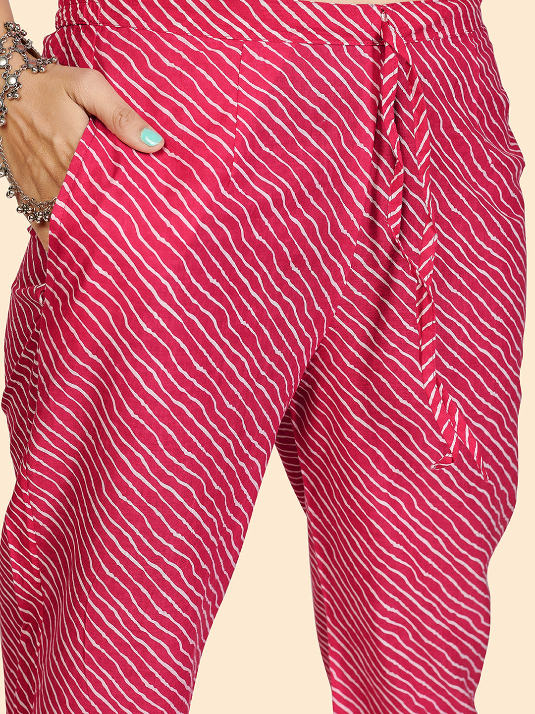 Dark Pink Bandhani Anarkali Cotton Kurta Set