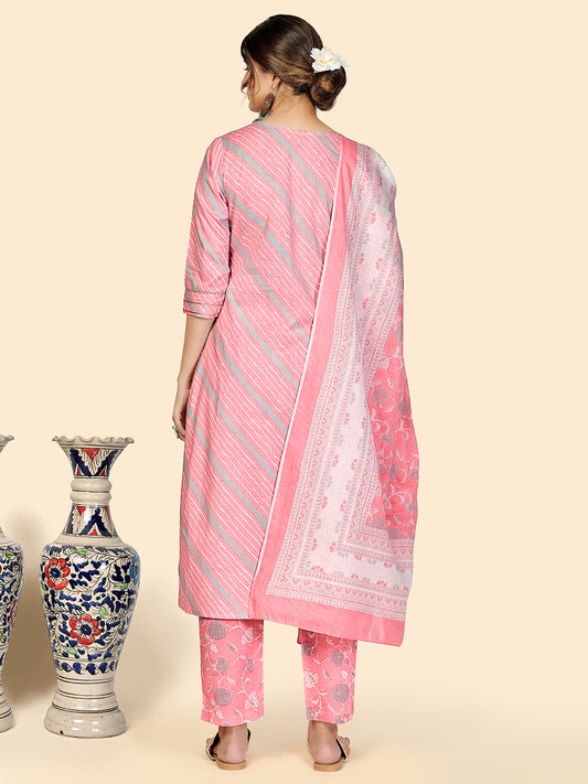 Light Pink Embroidered Straight Cotton Kurta Set