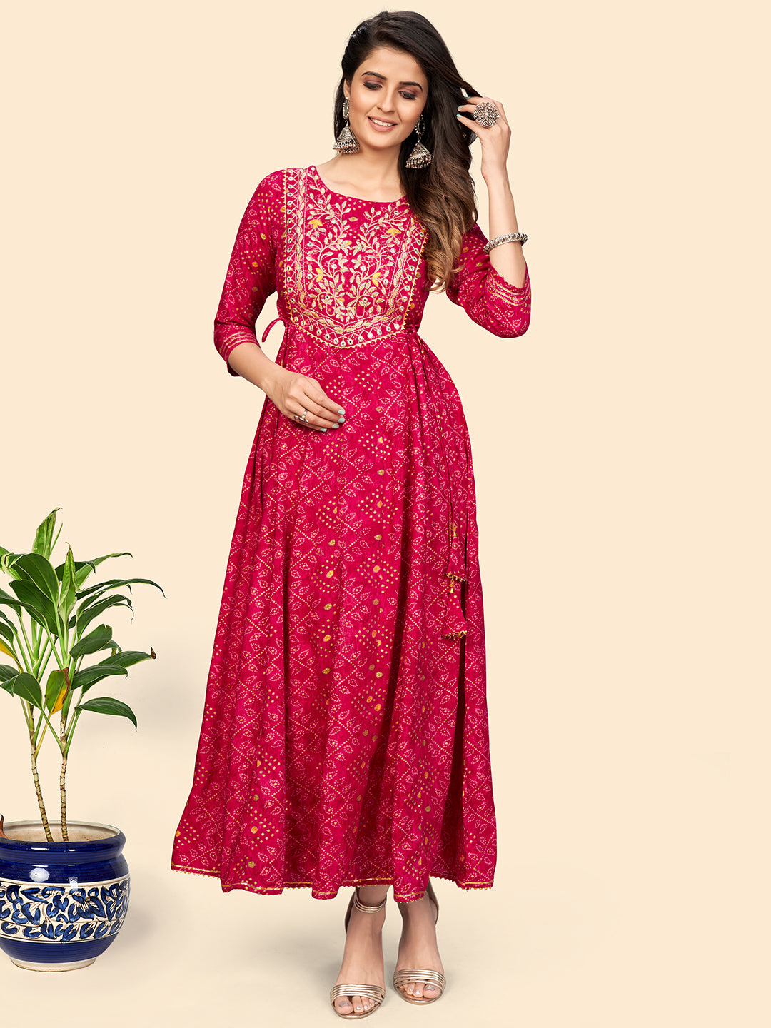 Pink Embroidered Anarkali Rayon Gown
