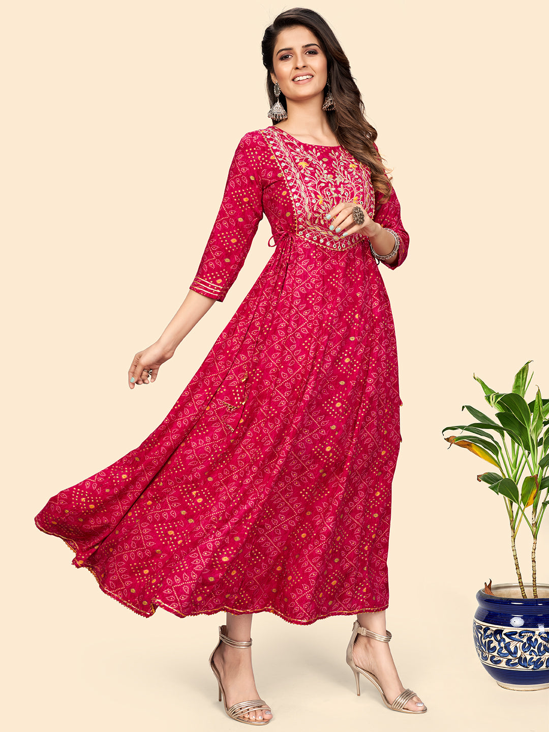 Pink Embroidered Anarkali Rayon Gown