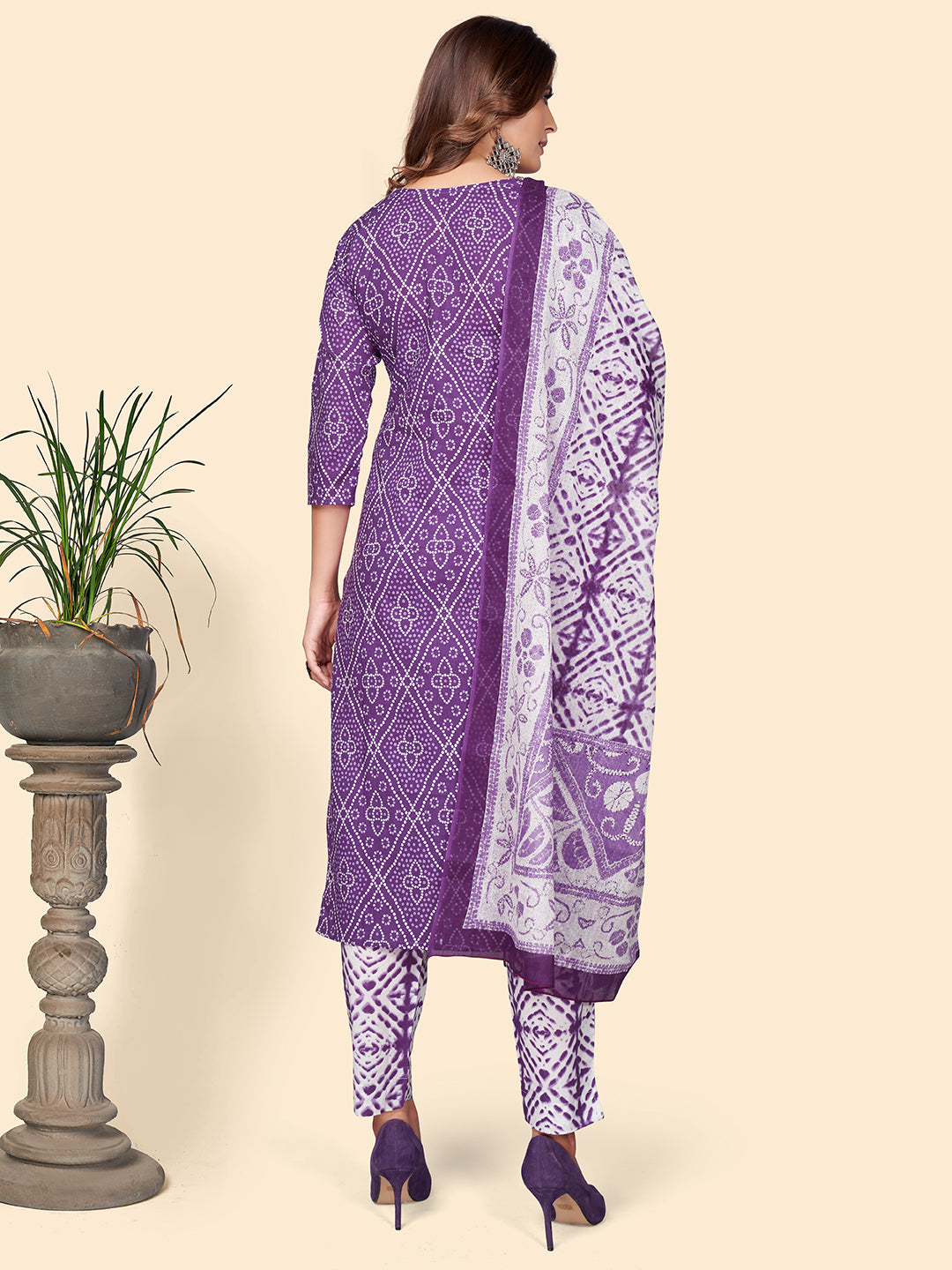 Lavender Embroidered Straight Cotton Kurta Set
