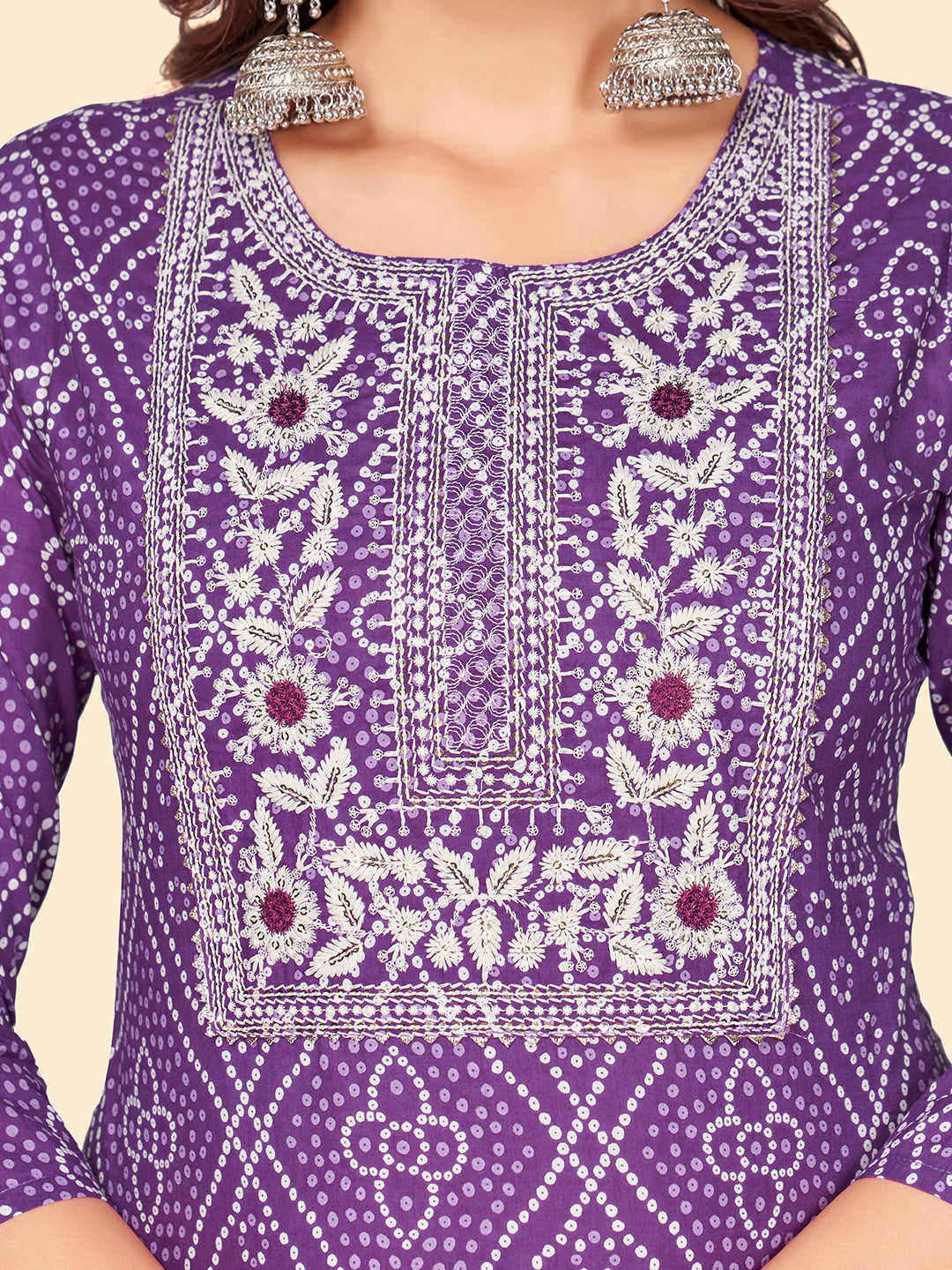 Lavender Embroidered Straight Cotton Kurta Set