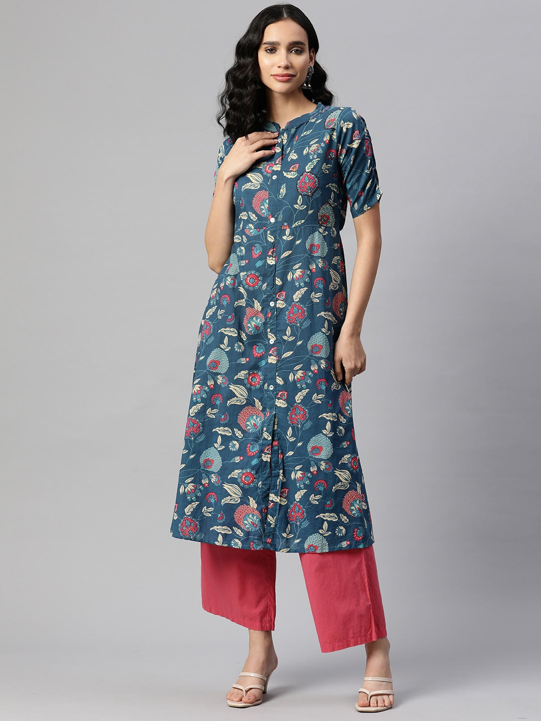Dark Aqua A-Line Cotton Kurta