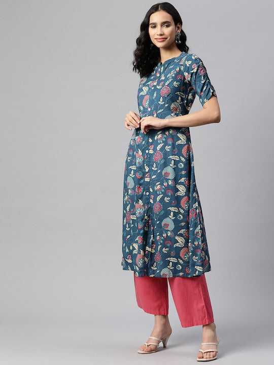 Dark Aqua A-Line Cotton Kurta
