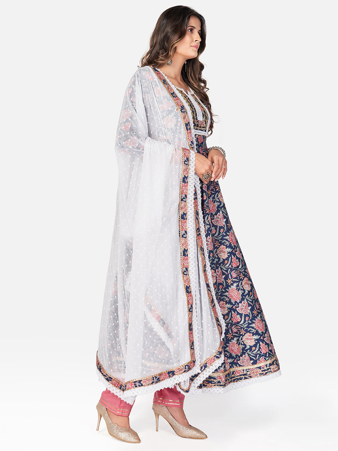 Blue Anarkali Cotton Kurta Set