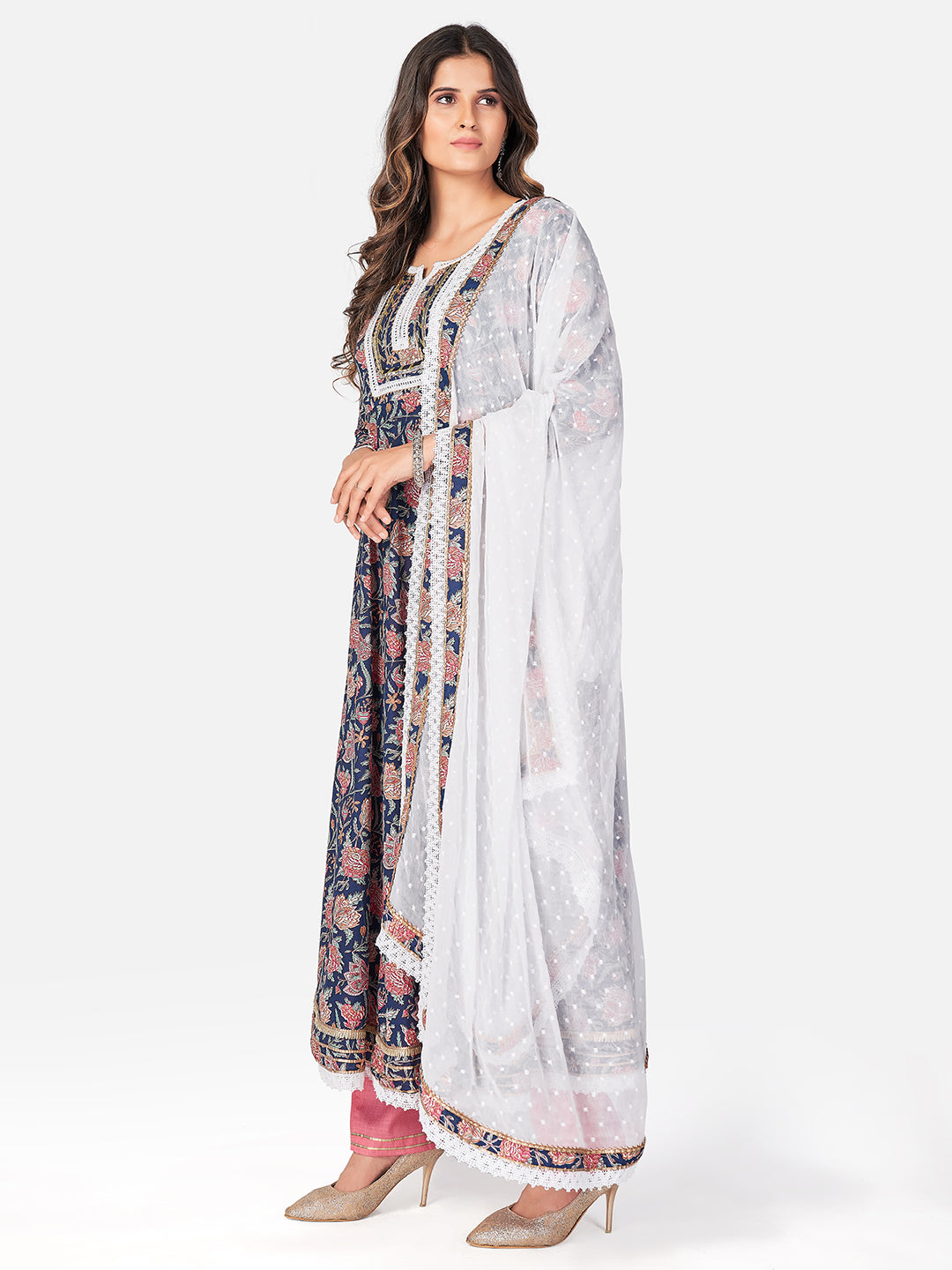 Blue Anarkali Cotton Kurta Set