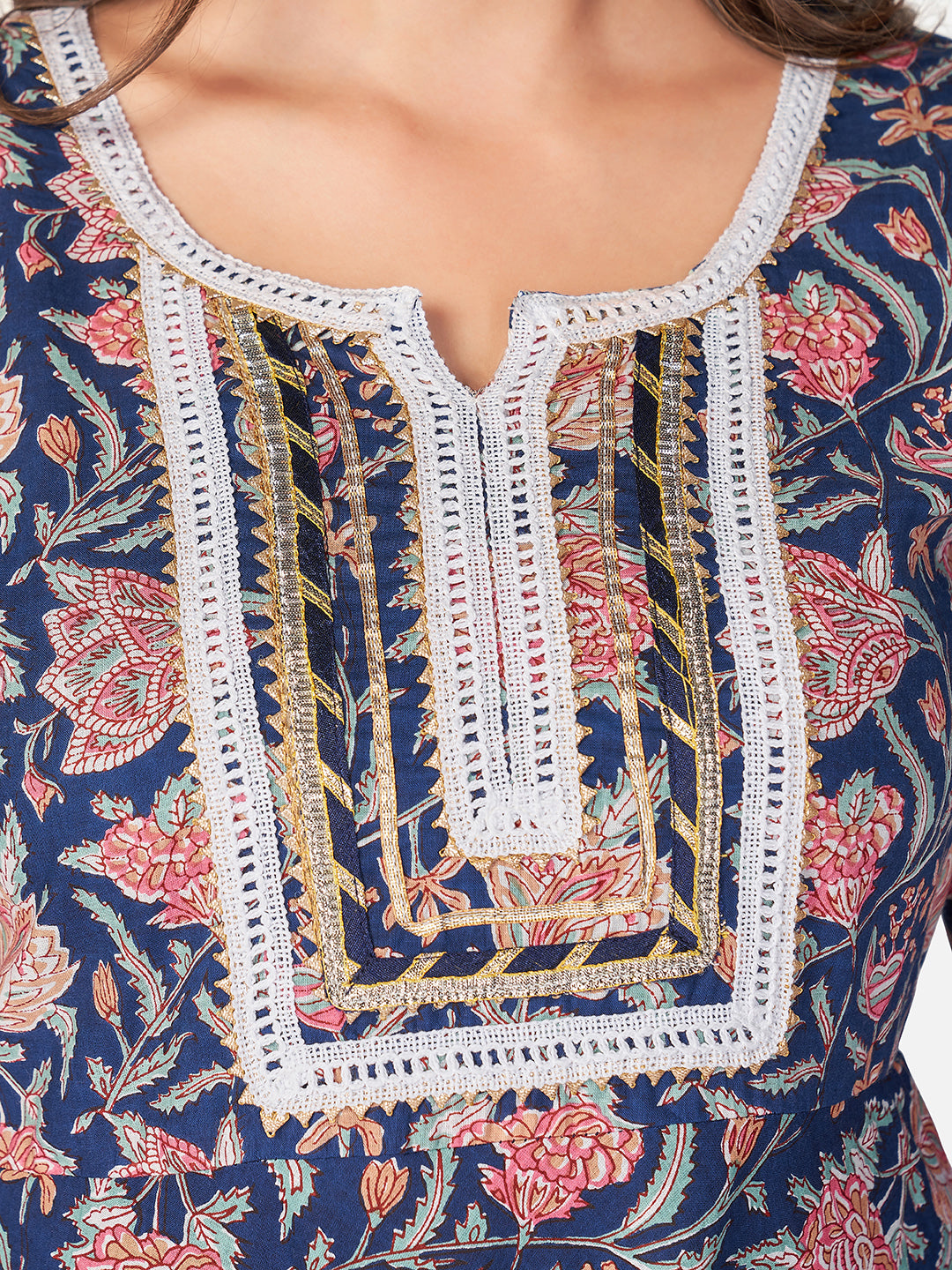 Blue Anarkali Cotton Kurta Set