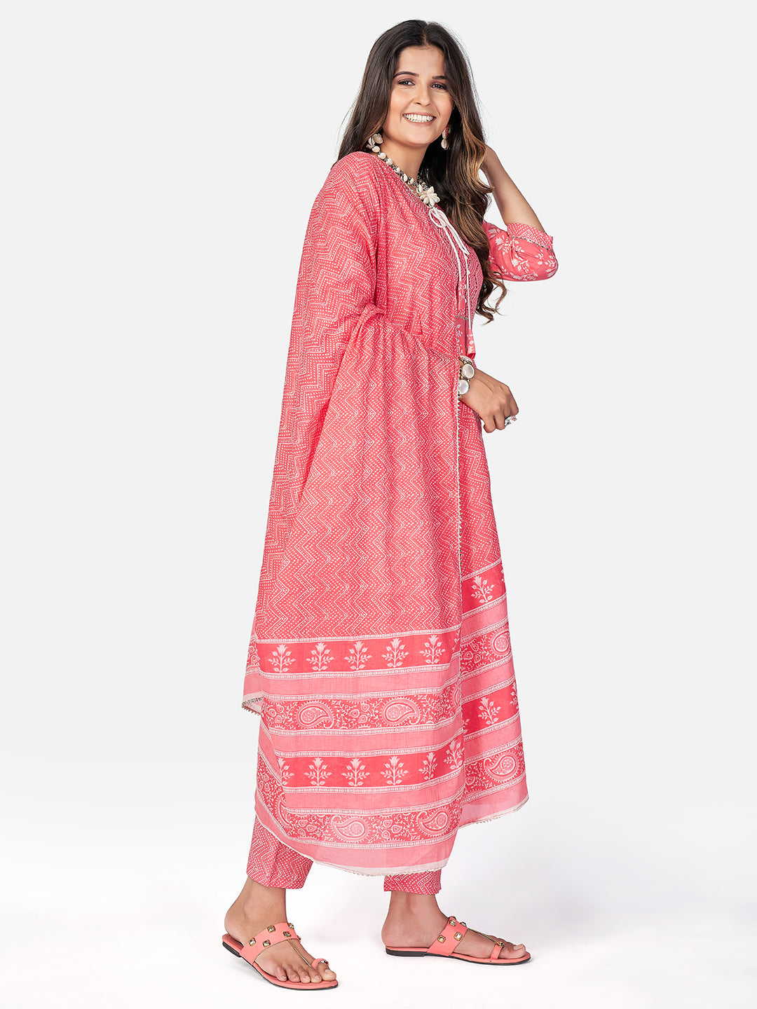 Pink Anarkali Cotton Kurta Set