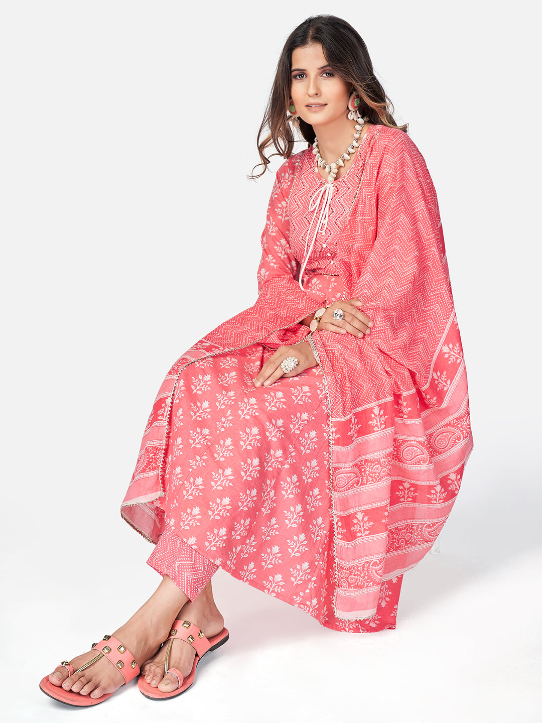 Pink Anarkali Cotton Kurta Set