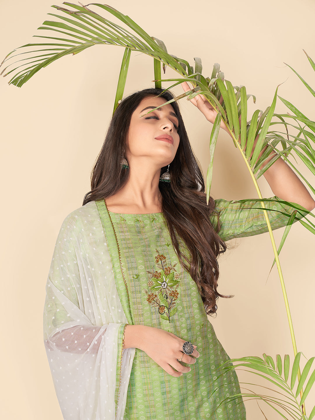 Parrot Green Straight Cotton Kurta Set