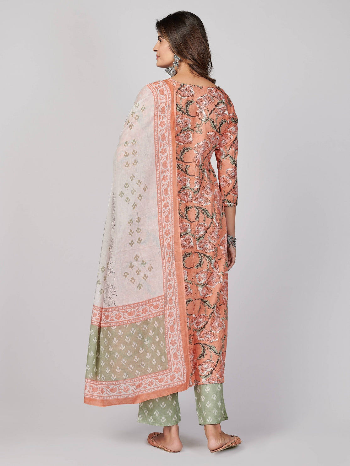 Peach Anarkali Cotton Kurta Set