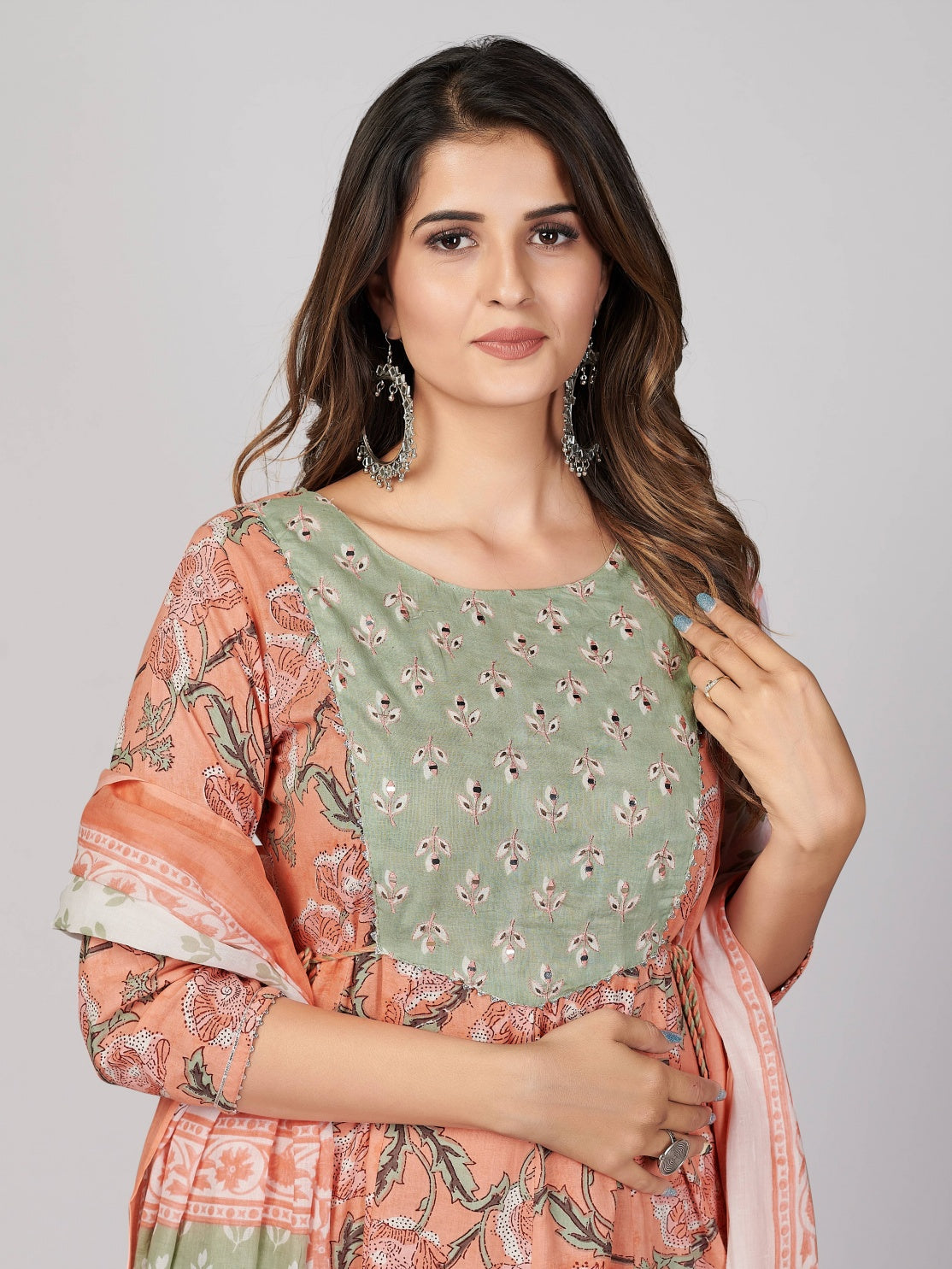 Peach Anarkali Cotton Kurta Set