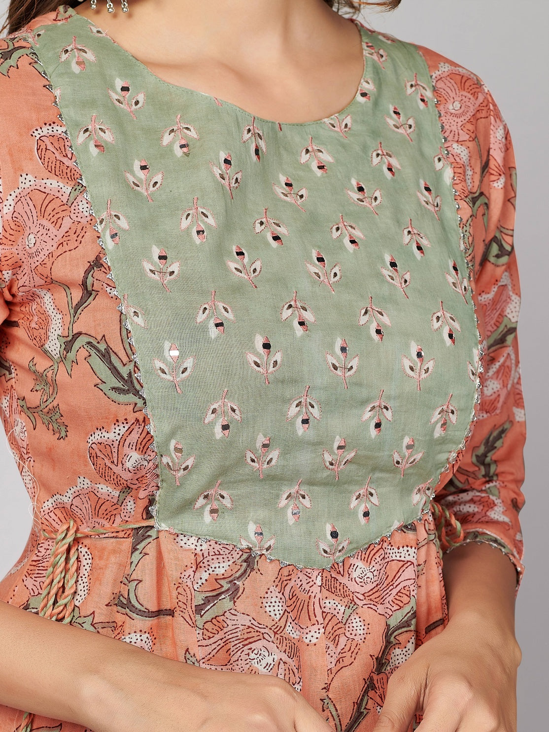 Peach Anarkali Cotton Kurta Set