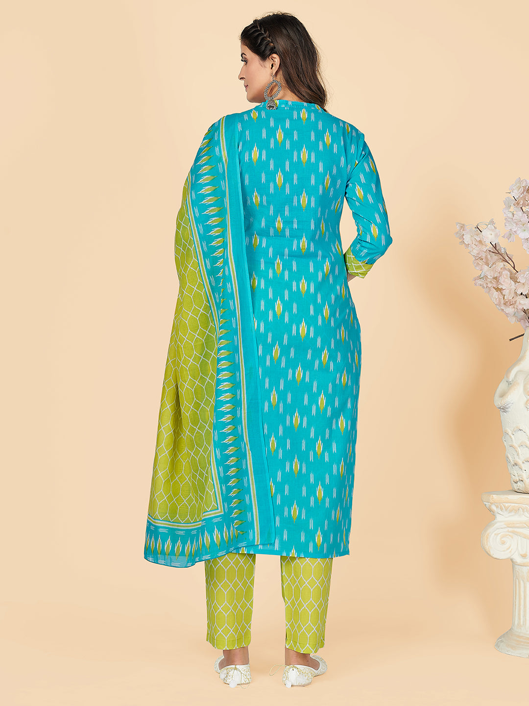 Sky Blue Embroidered Straight Cotton Kurta Set