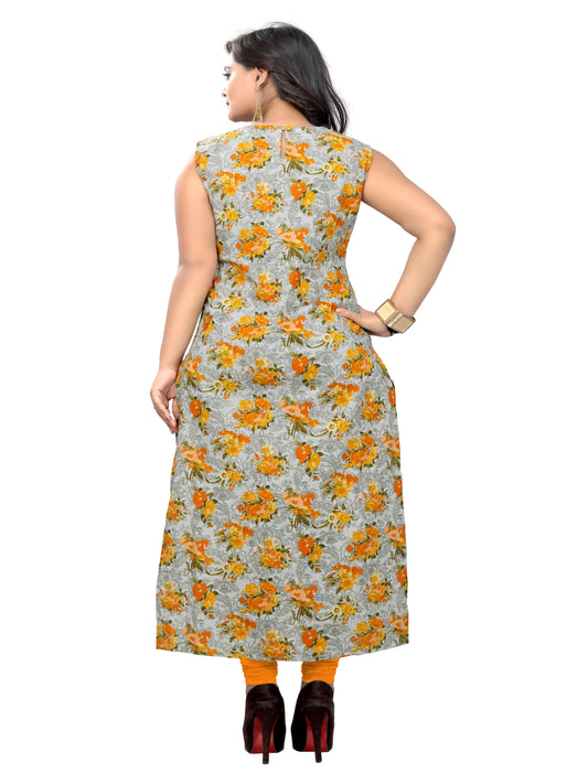 Grey & Mustard Cotton Straight Kurta