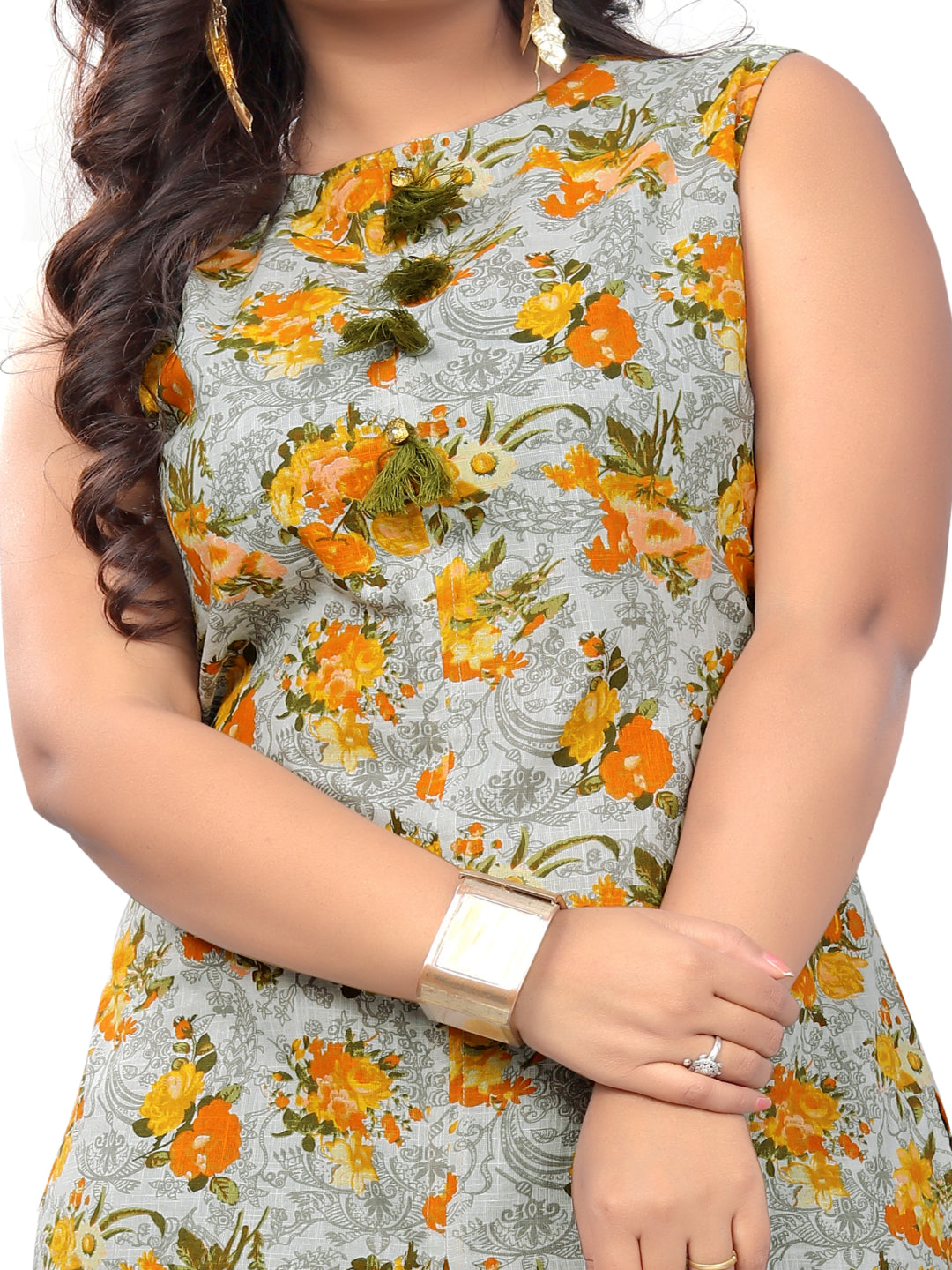 Grey & Mustard Cotton Straight Kurta