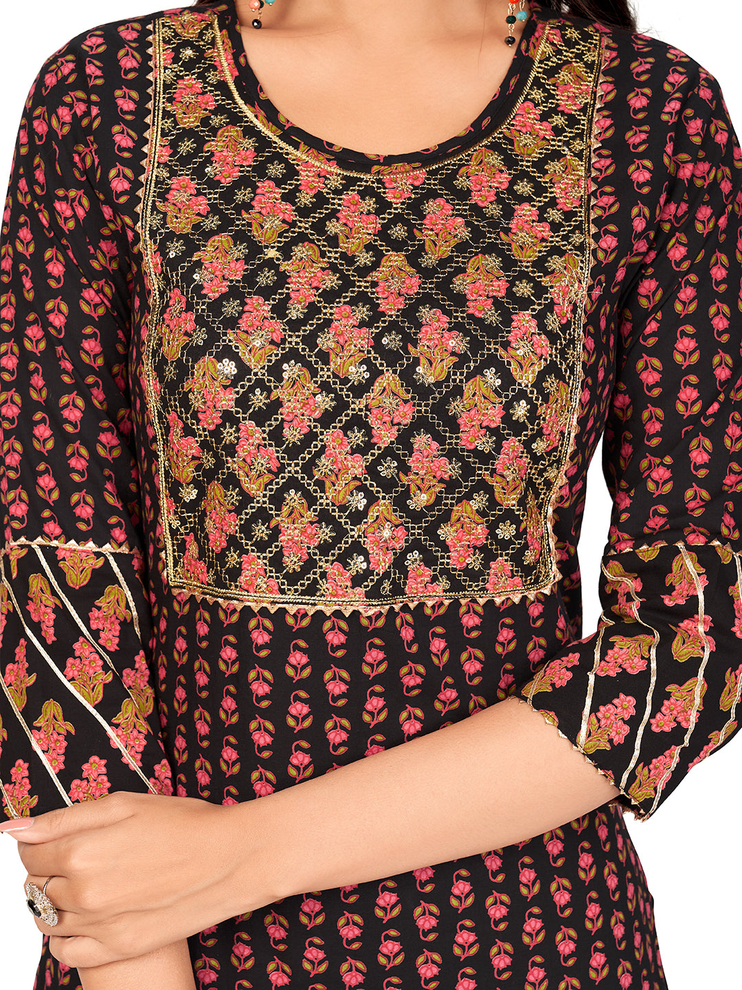 Black Sequience Straight Cotton Kurta Set