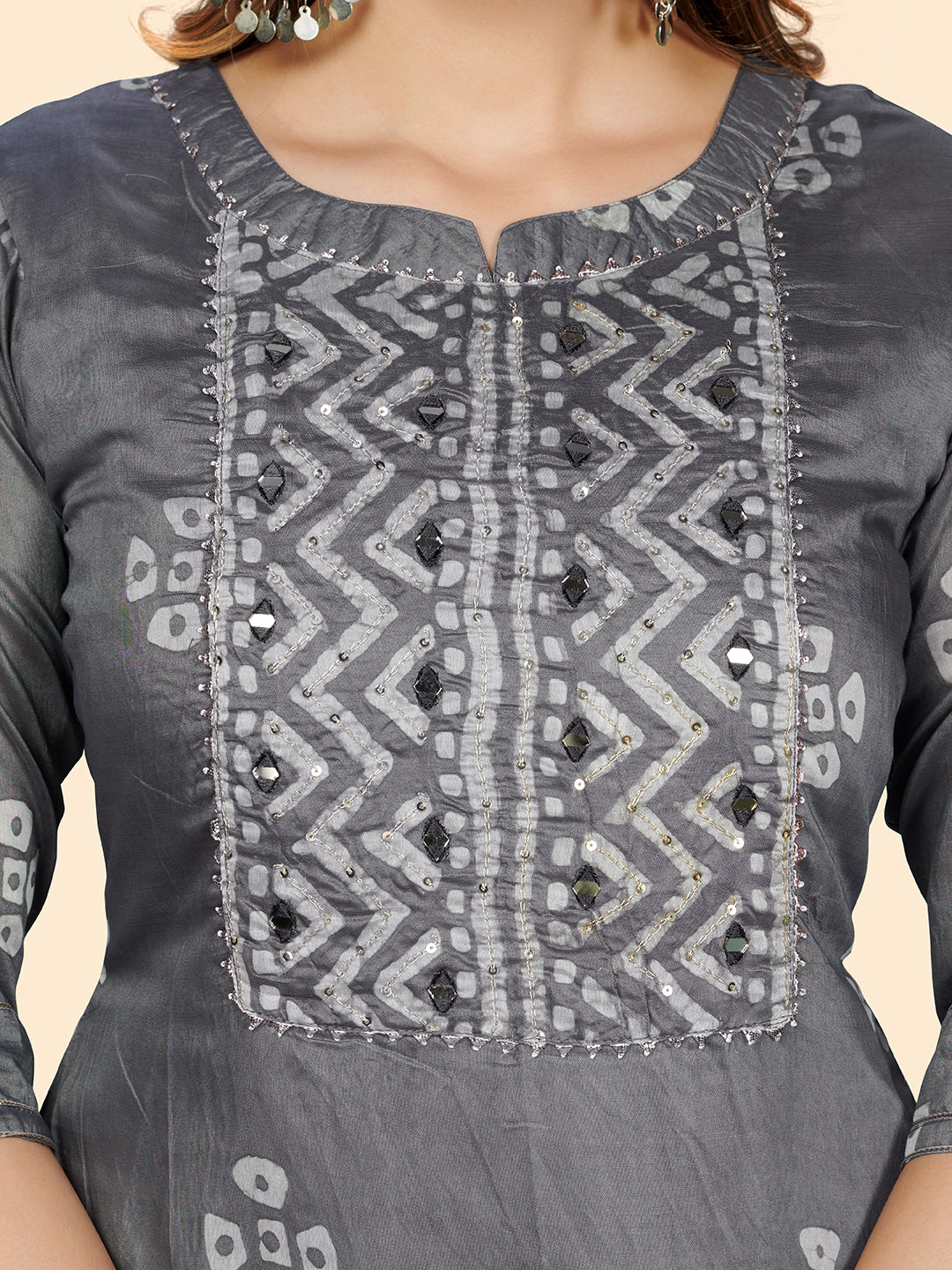 Grey Straight Chanderi Kurta With Dupatta