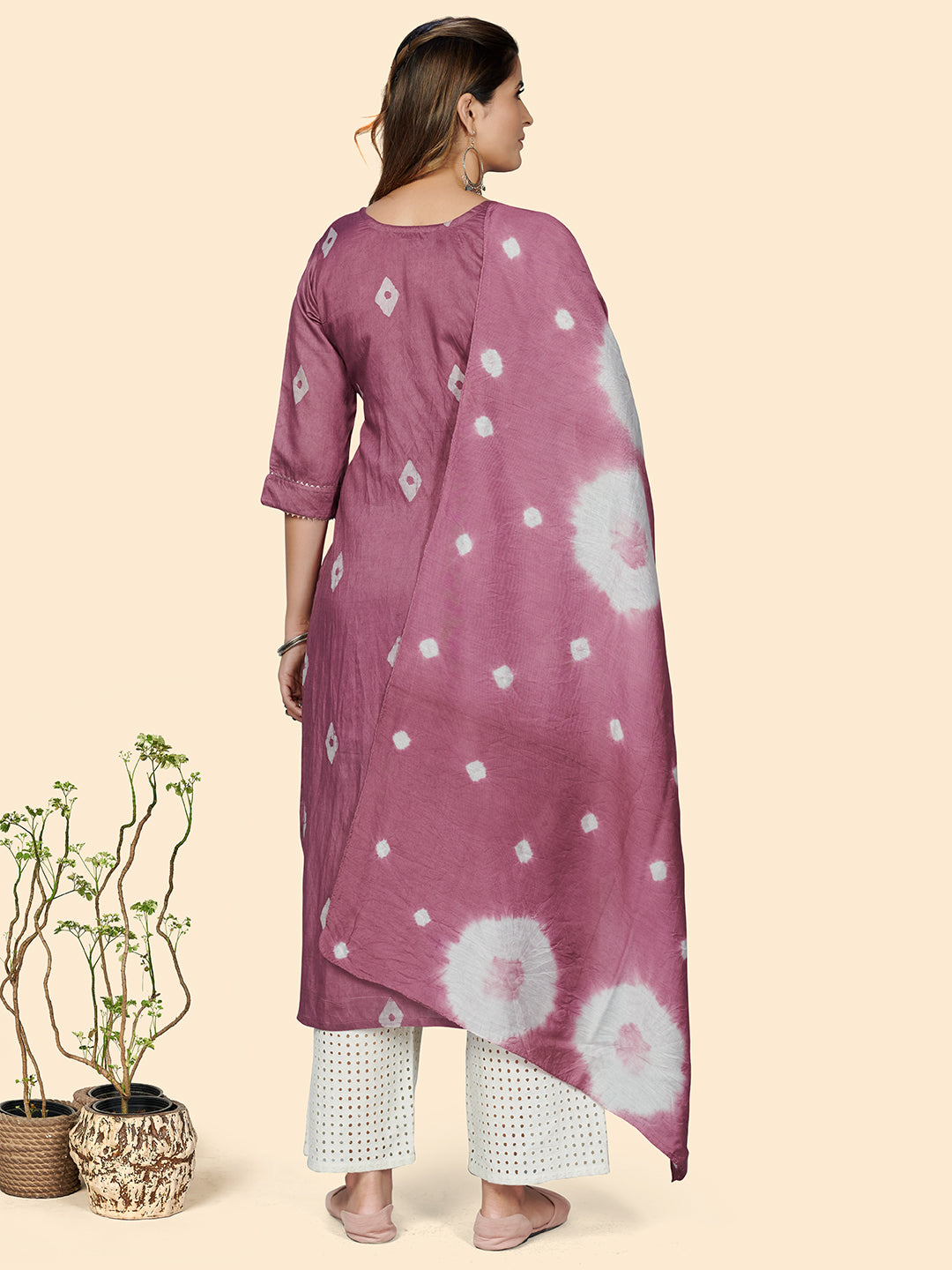 Pink Straight Chanderi Rust Kurta With Dupatta