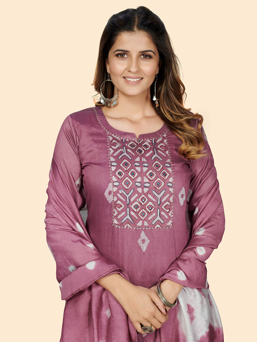 Pink Straight Chanderi Rust Kurta With Dupatta
