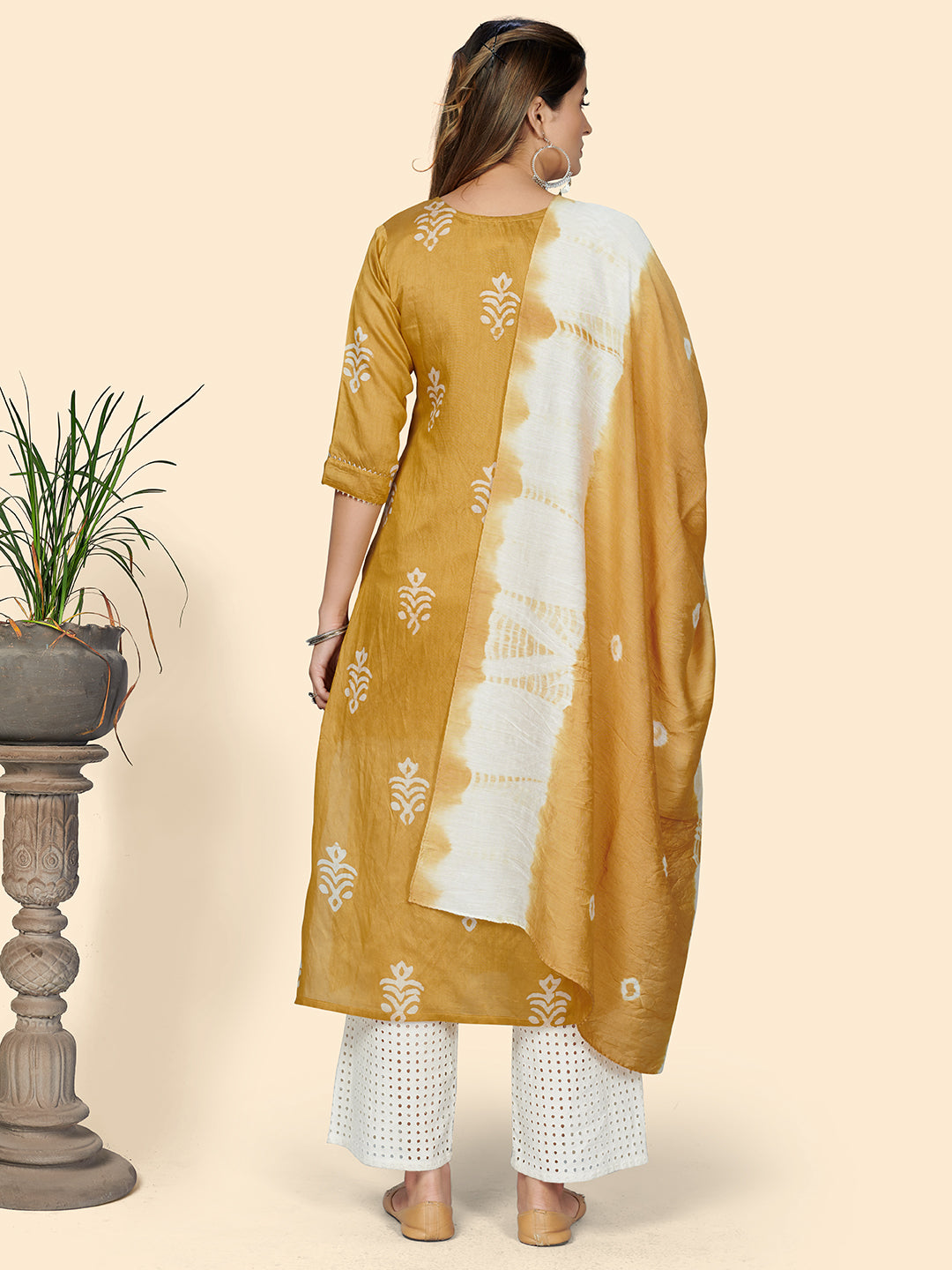 Yellow Straight Chanderi Kurta With Dupatta