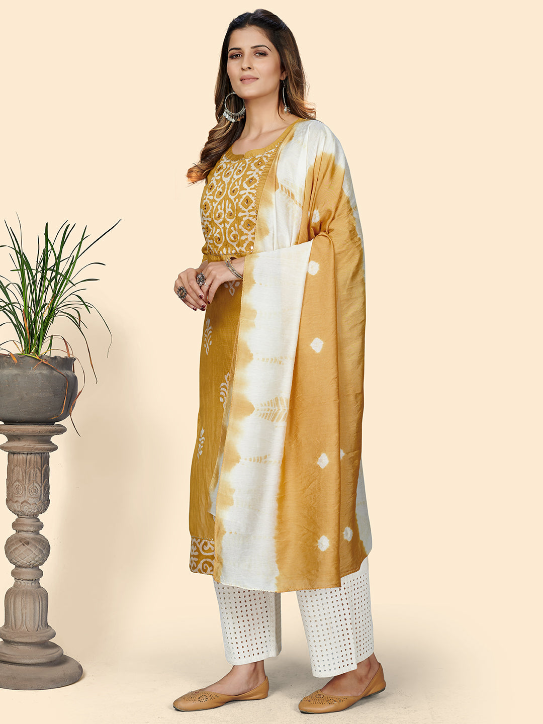 Yellow Straight Chanderi Kurta With Dupatta