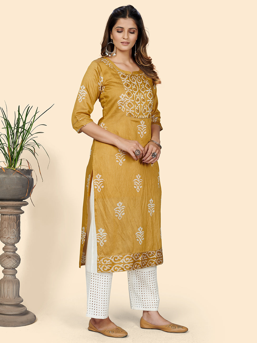 Yellow Straight Chanderi Kurta With Dupatta
