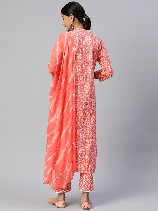 Coral Embroidered A-Line Cotton Kurta Set