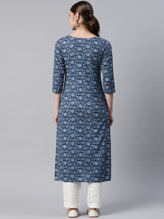 Blue Straight Cotton Kurta