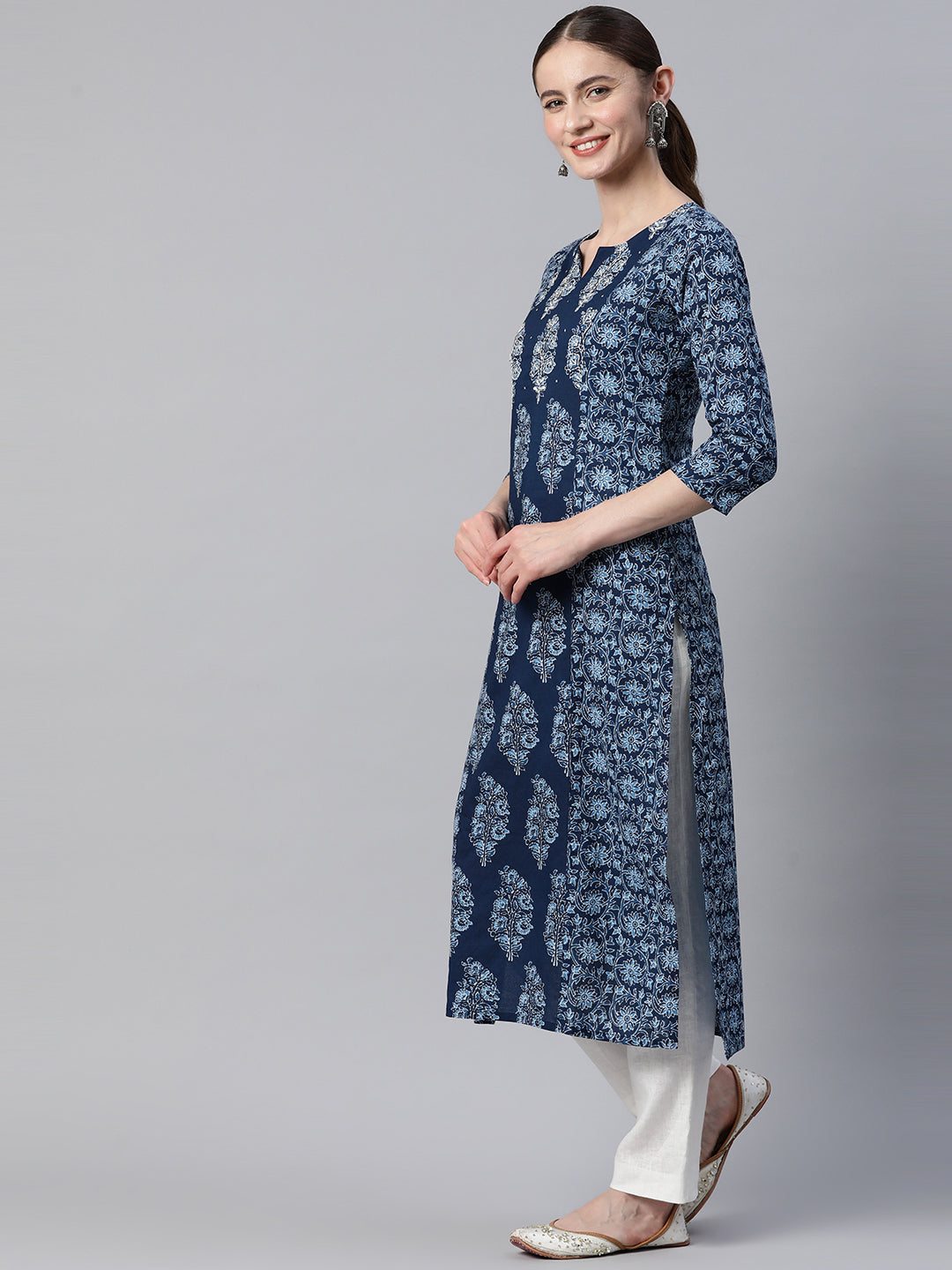 Blue Straight Cotton Kurta
