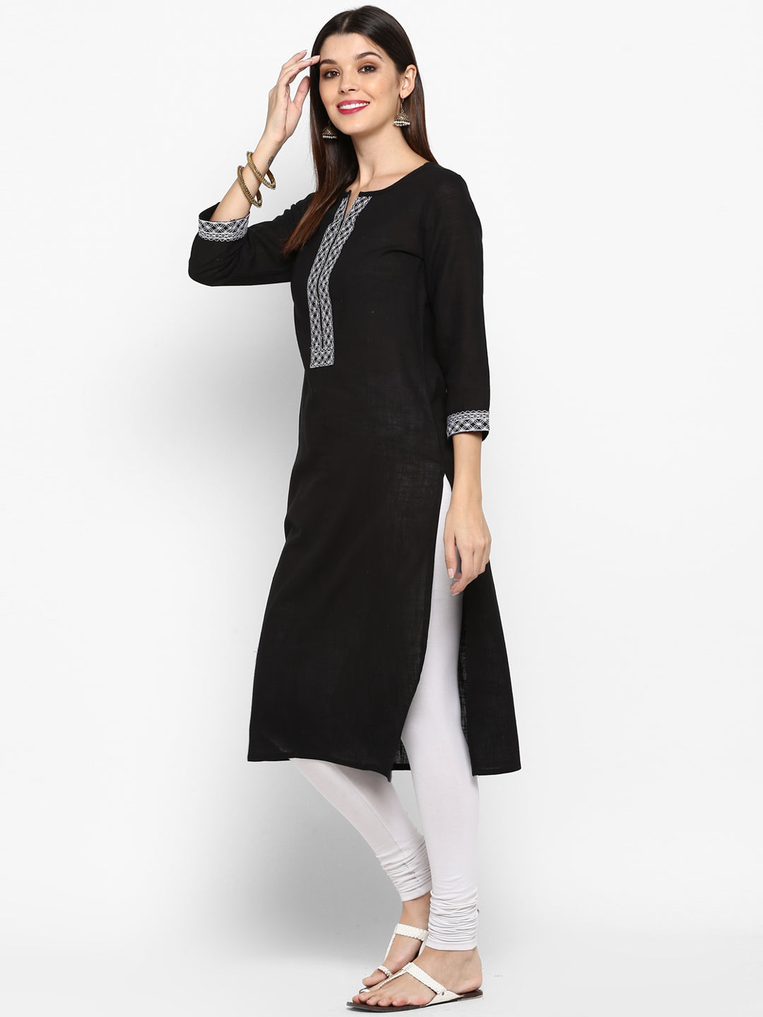 Black Color Cotton Straight Kurti