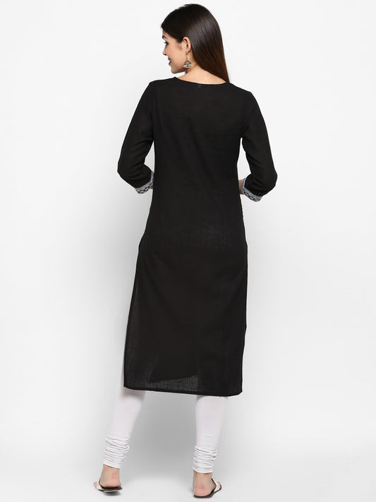 Black Color Cotton Straight Kurti