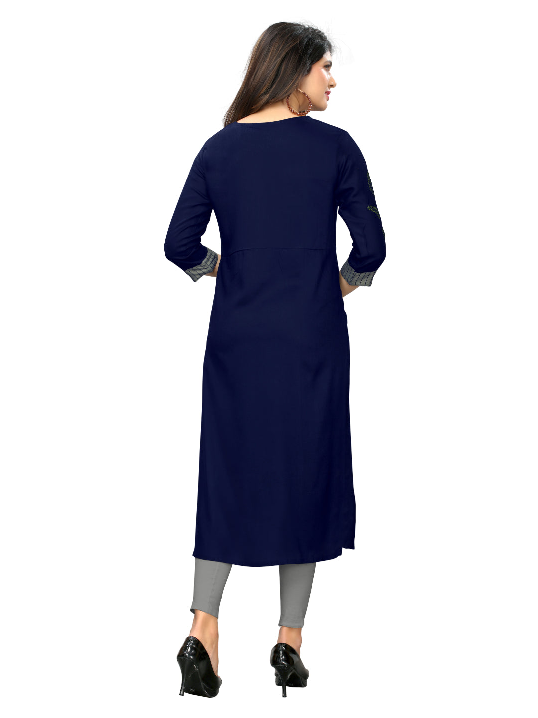 Blue & Grey Color Rayon Straight Kurti
