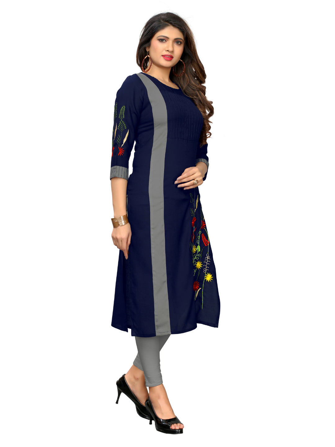 Blue & Grey Color Rayon Straight Kurti