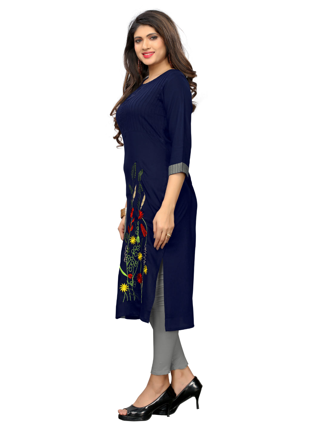 Blue & Grey Color Rayon Straight Kurti