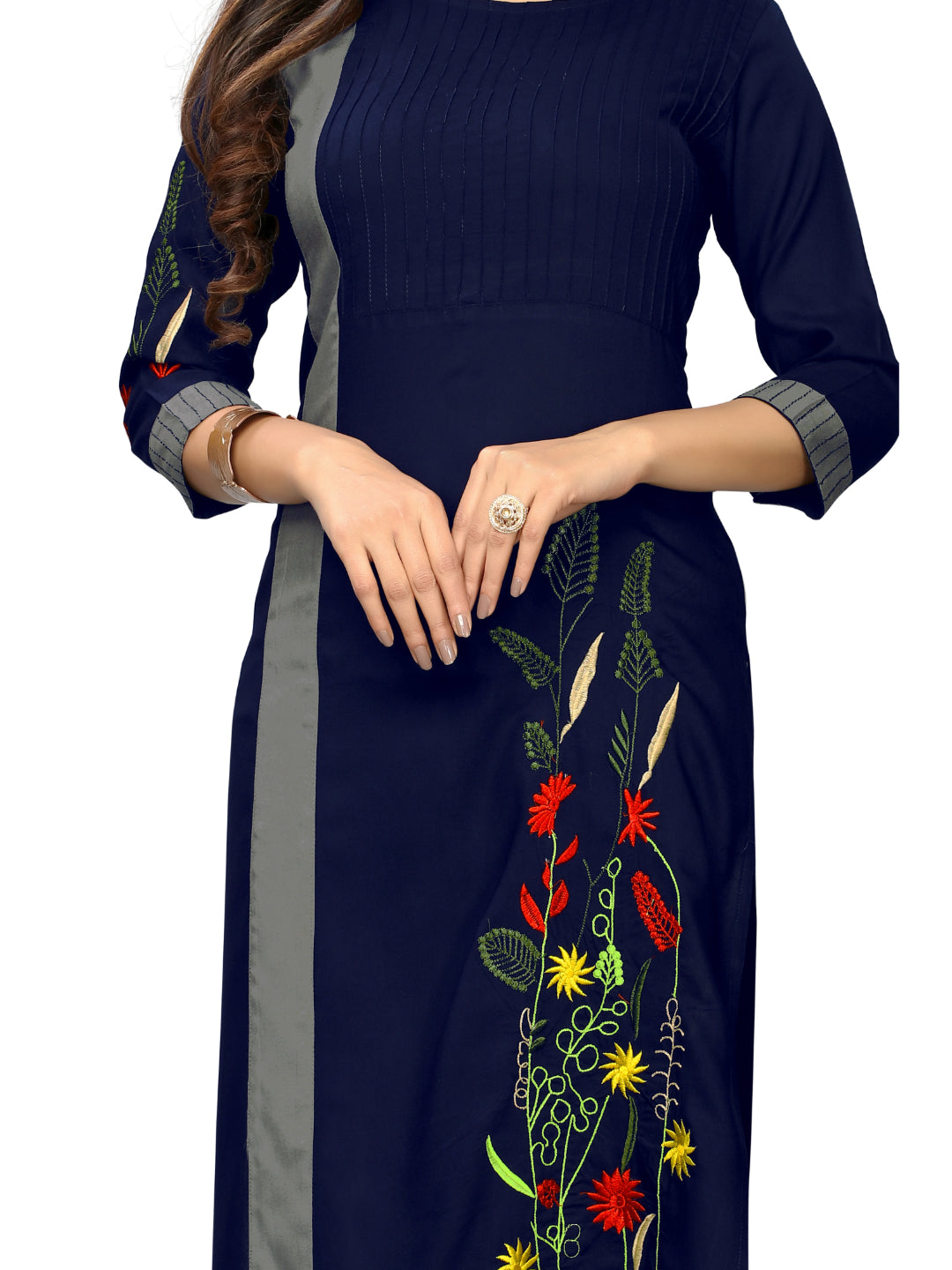 Blue & Grey Color Rayon Straight Kurti