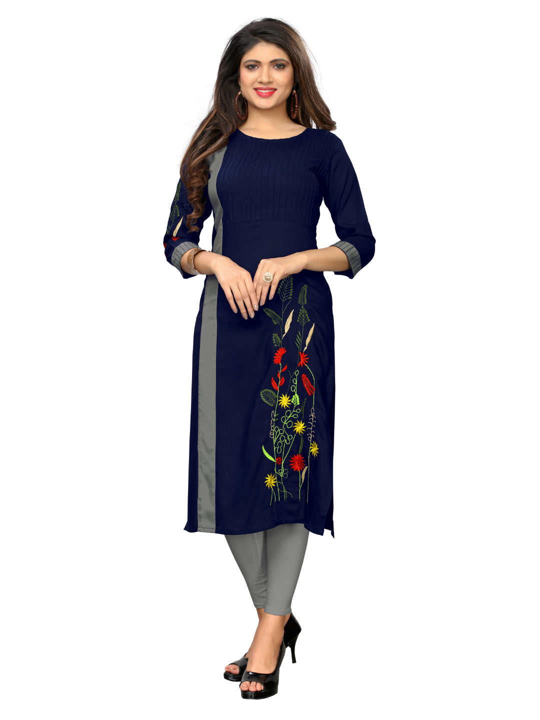 Blue & Grey Color Rayon Straight Kurti