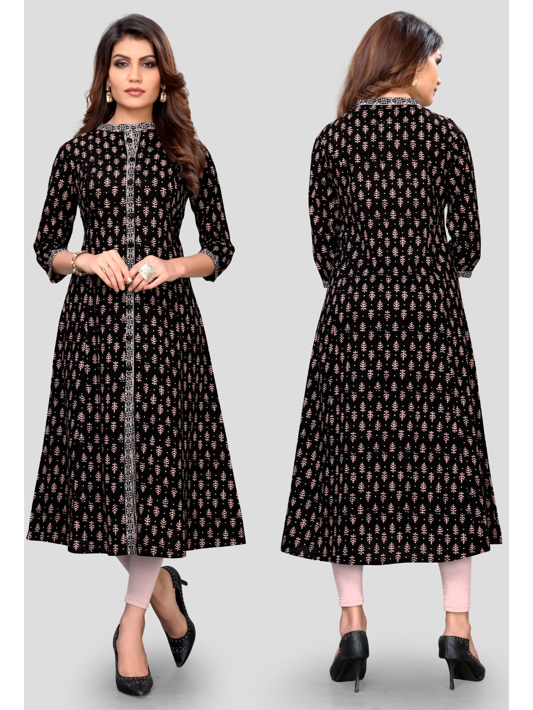 Black Color Cotton Flared Kurti