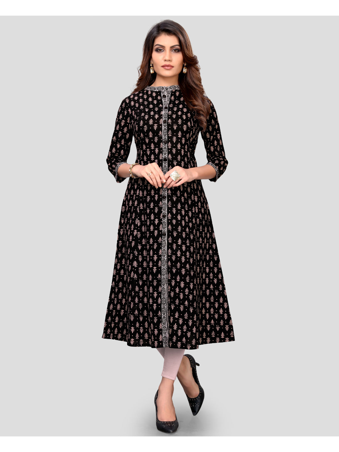 Black Color Cotton Flared Kurti