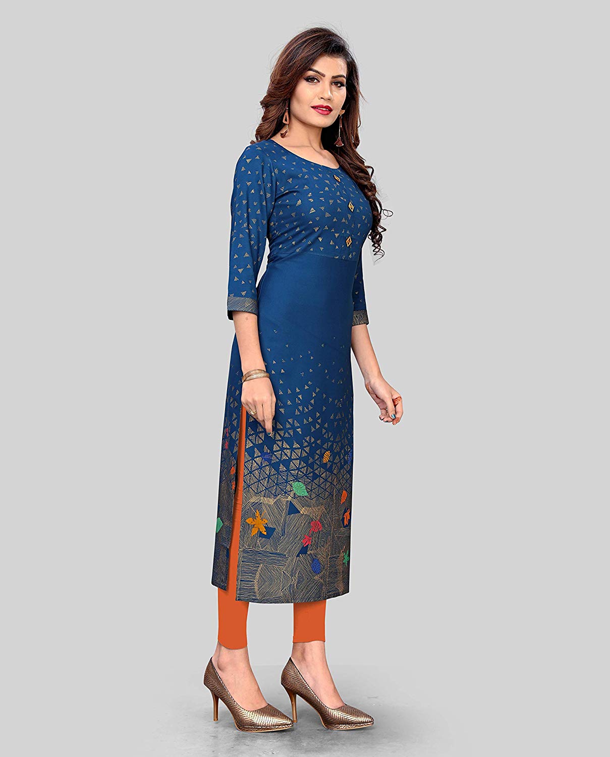 Dark Aqua Rayon Straight Kurti