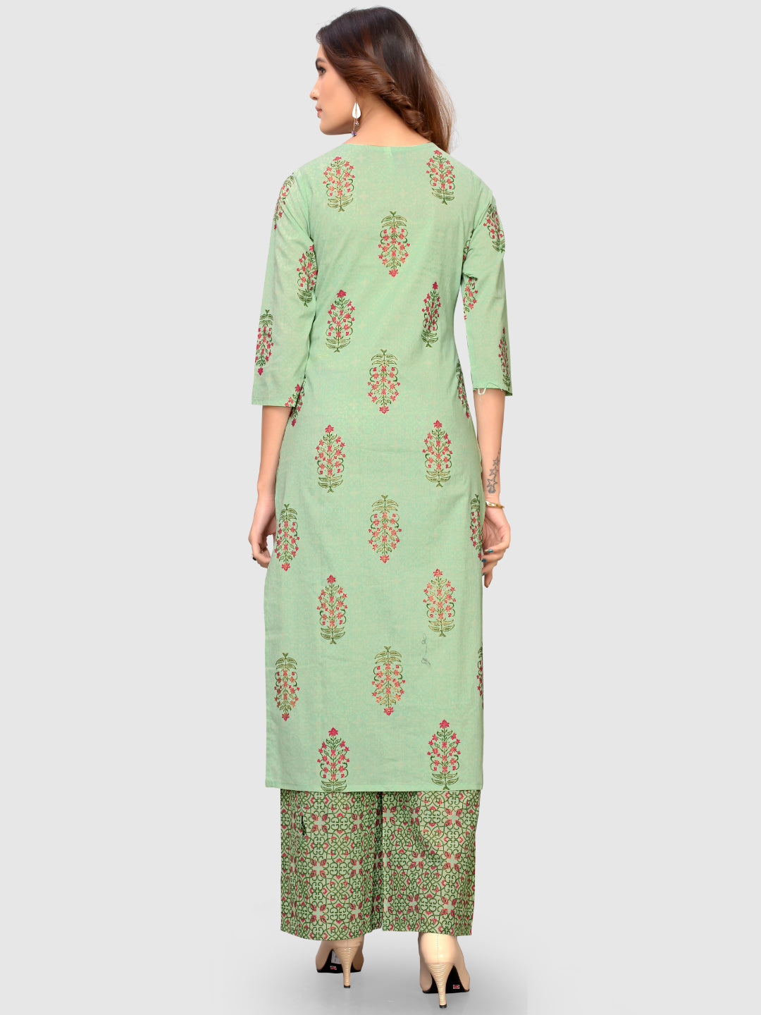 Light Green Cotton Straight Kurti