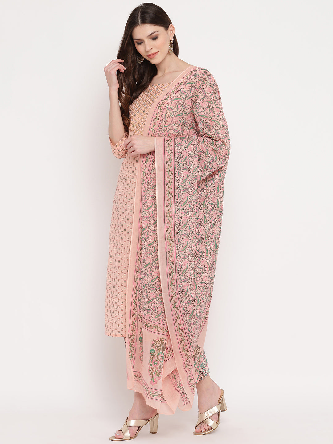 Peach Straight Cotton Kurta Set