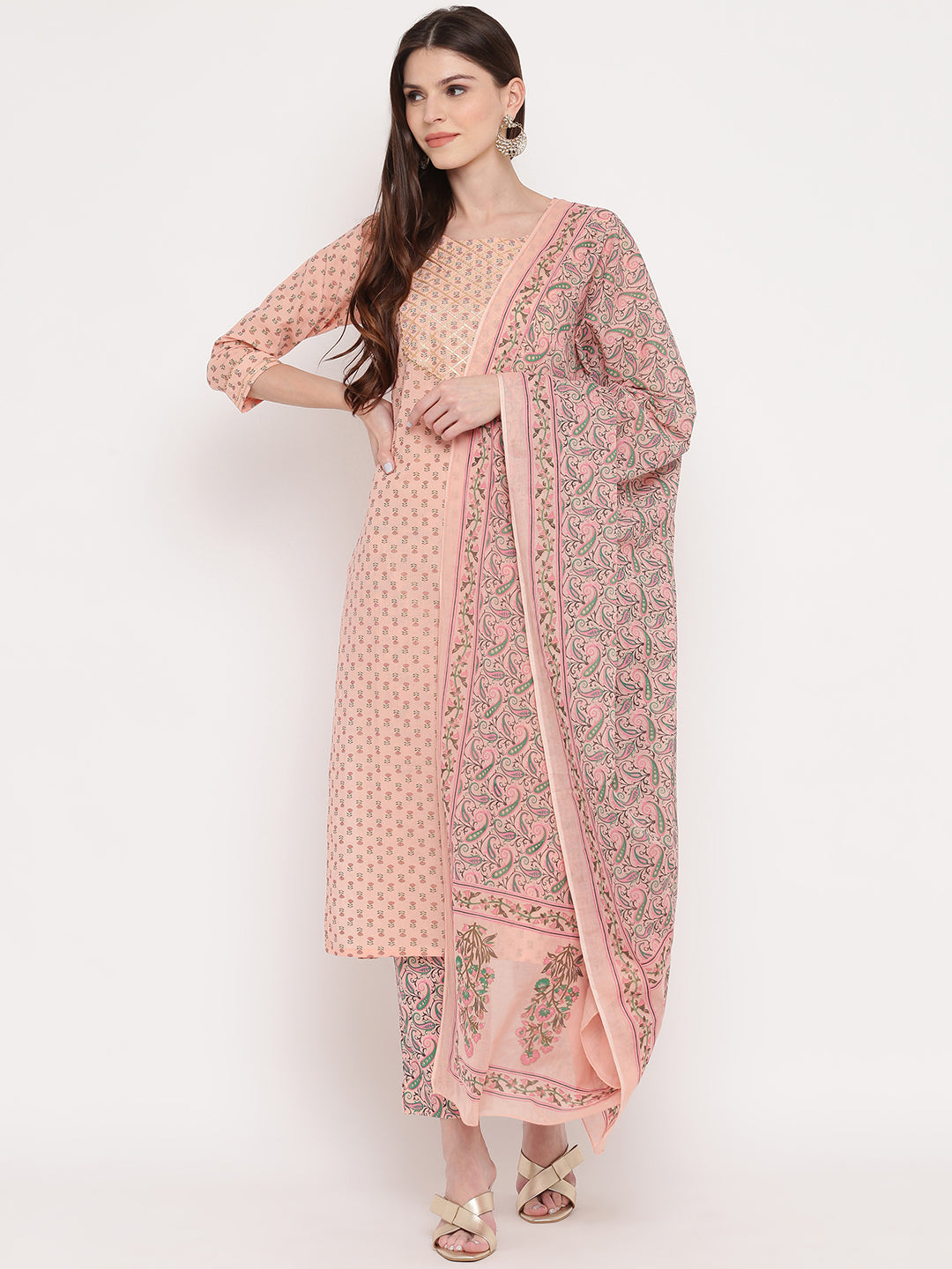 Peach Straight Cotton Kurta Set