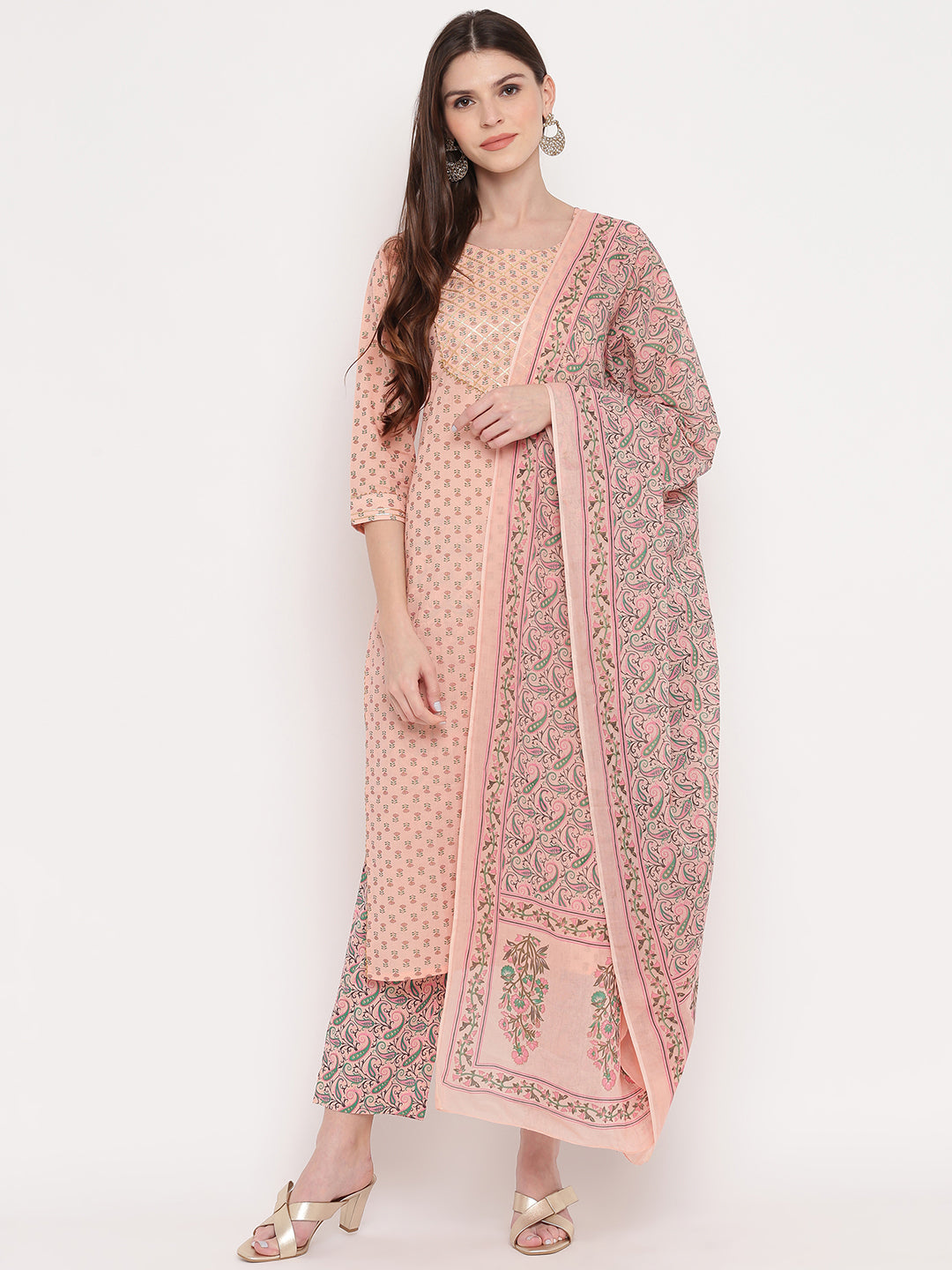 Peach Straight Cotton Kurta Set