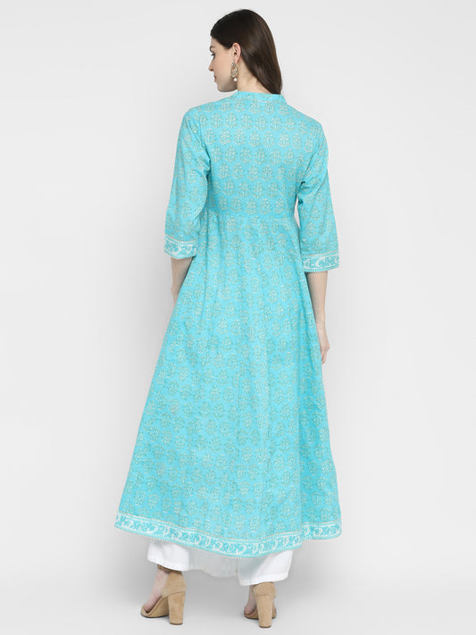 Sky Blue Embroidered Anarkali Cotton Kurta