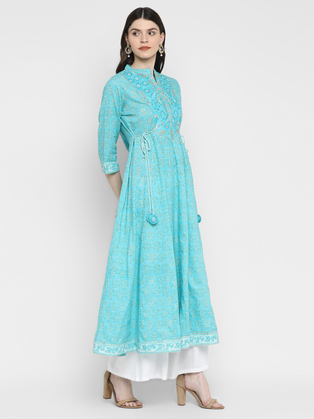 Sky Blue Embroidered Anarkali Cotton Kurta