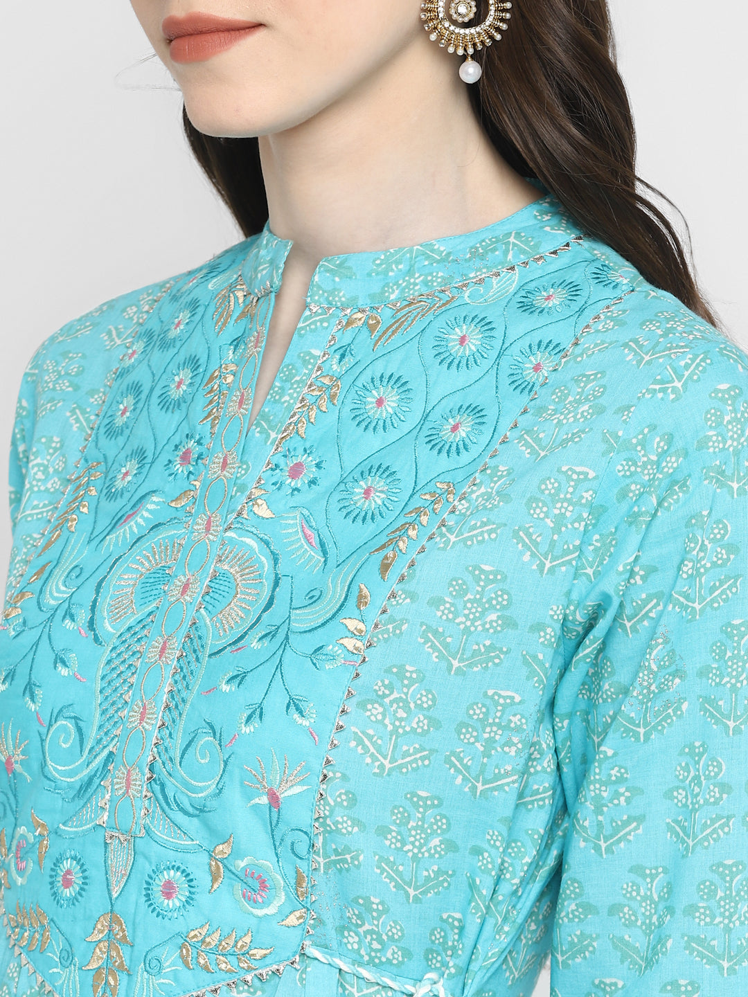 Sky Blue Embroidered Anarkali Cotton Kurta