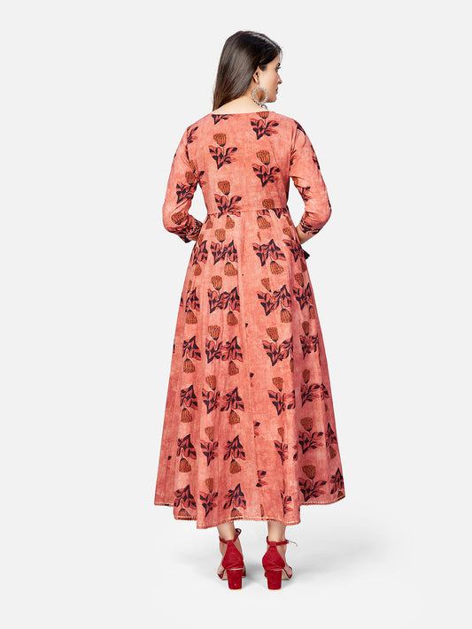 Brown Emboidered Anarkali Cotton Kurta